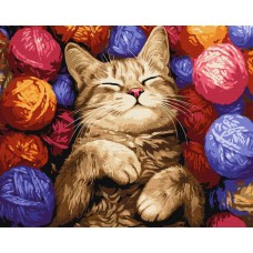 Картина за номерами «Кіт у клубочках» 40х50 см, ТМ Ідейка