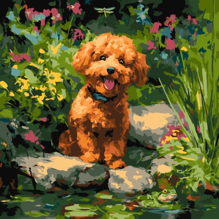 Картина за номерами «Пудель на ставку» 40х40 см, ТМ Ідейка