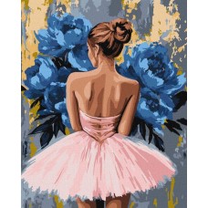 Картина за номерами «Балерина з блакитними піонами» 40х50 см з фарбами металік, ТМ Ідейка