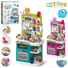 Кухня 44,5х24х92см зі звуком, світлом та парою на 69 елементів: плита, духовка, мийка з водою, посуд, продукти, на батарейці, в асортименті, у коробці 40х50х17 см