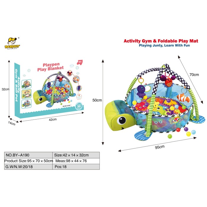 Килимок 95х70х50 см для малюків 3 в 1 з з брязкальцями на дузі, у коробці 42х14х32 см