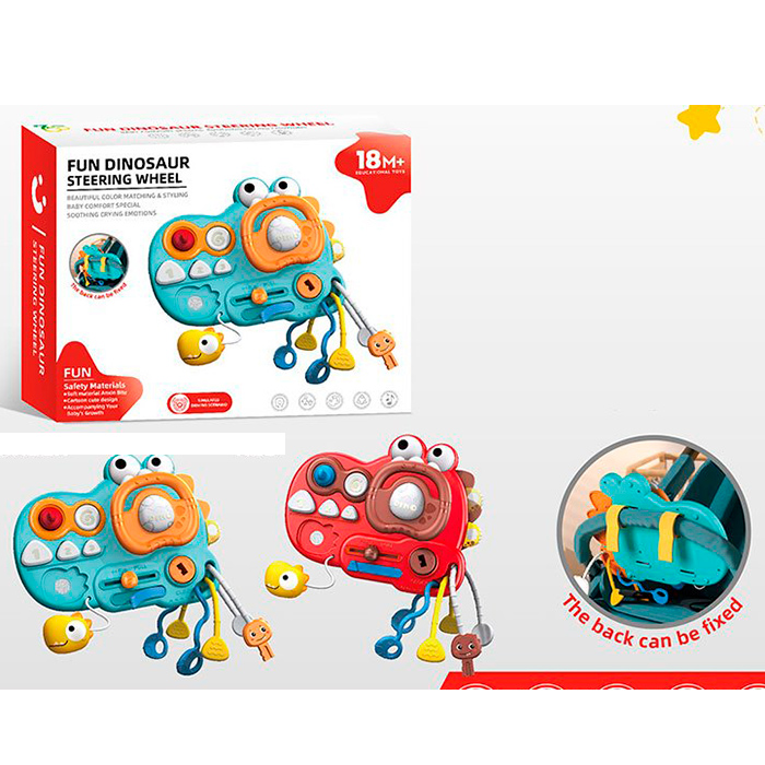 Бізіборд-автотренажер 26х20,5х8 см зі світлом та рухомими деталями: кермом-пискалка, вмикачі, прорізувач, текстурні деталі, ключ,