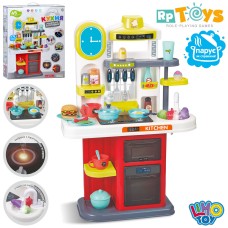 Дитяча кухня 51х20х76 см на 45 елементів зі звуком та світлом: плита з паром, духовка, мийка з водою, посуд, продукти, на батарейці, у коробці 42х53