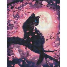 Набір з алмазною мозаїкою «Чарівний кіт серед сакури» 40х50 см, ТМ Ідейка