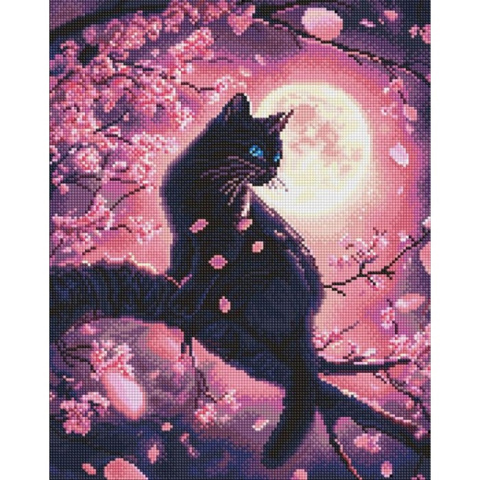 Набір з алмазною мозаїкою «Чарівний кіт серед сакури» 40х50 см, ТМ Ідейка