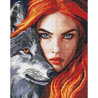 Набір з алмазною мозаїкою «Руда з вовком» 40х50 см, ТМ Ідейка