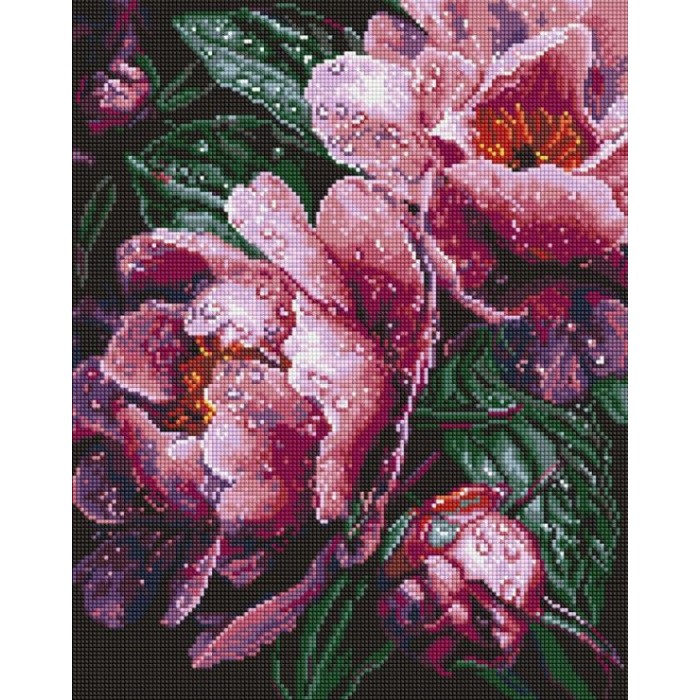 Набір з алмазною мозаїкою «Рожеві півонії під дощем» 40х50 см, ТМ Ідейка