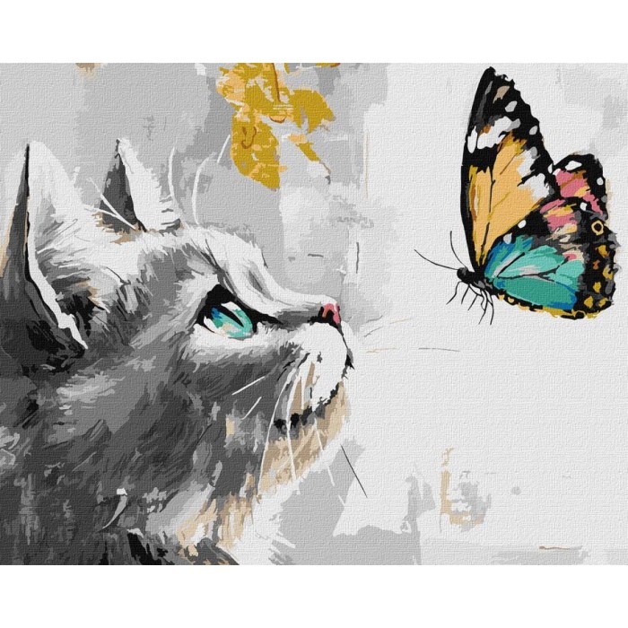 Картина за номерами «Мрійлива кішечка» 40х50 см з фарбами металік extra, ТМ Ідейка