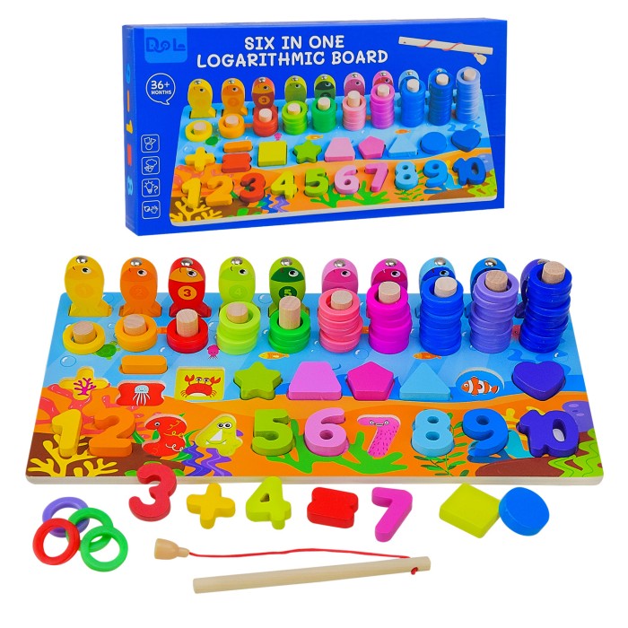 Навчальна панель 6 в 1 дерев`яна, у коробці 30х15 см