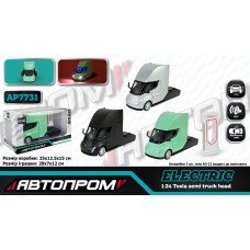 Машина «Tesla semi truck head» металева 1:24 зі світлом, звуком та дверима що відчиняютьсяі, на батарейці, у коробці 28х16х12,8 см, Автопром