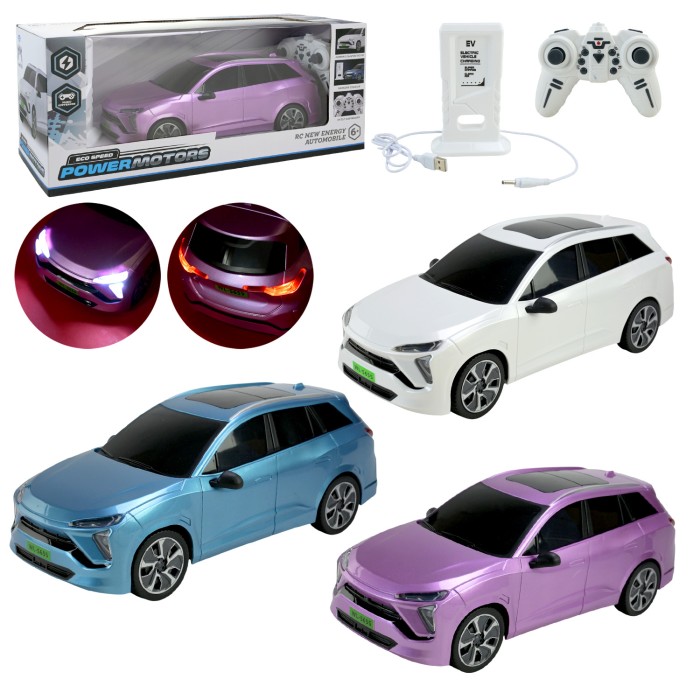 Машина «POWERMOTORS» р/к на акумуляторі зі світлом, звуком, парою, зарядкою та пультом, в асортименті, у коробці 43х15,6,2х17,6 см.