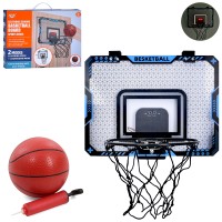Набір баскетбольний зі світлом та звуком: металеве кыльце 25 см з сіткою, щит 40х30 см, електронний лічильник, таймер, м'яч, насос, на батарейці, у коробці 31х41х5 см