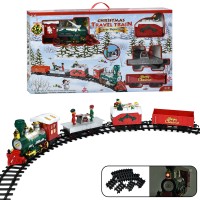 Залізниця на 34 елементи зі звуком та світлом: колії 666-265х130 см, локомотив, 3 вагони, різдвяний декор, на батарейці, у коробці 81х48х13,5 см
