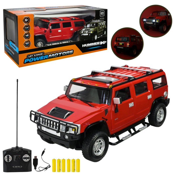 Машина «POWERMOTORS. HUMMER H2» 1:14 р/к на акумуляторі, червона, у коробці 49х23х23 см