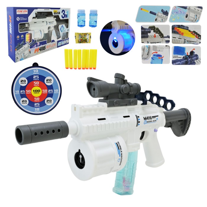 Іграшковий автомат зі світлом, м`якими та гелевими кулями, на батарейці, у коробці