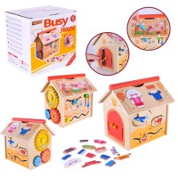 Бізіборд «Будиночок» дерев'яний з рухомими деталями, у коробці 21х17,5х21 см