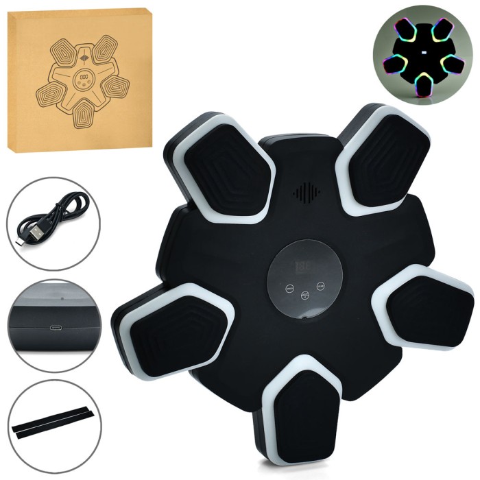 Боксерський тренажер музичний: мішень 47х46 см з 5 додатковими мішенями, світлом, Bluetooth, електронним табло, у коробці 48х48 см