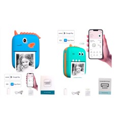 Міні-термопринтер «Динозавр» портативний 8х11х4 см з Bluetooth, APP, акумулятором, USB та папером, в асортименті, у коробці 9х12х5 см.