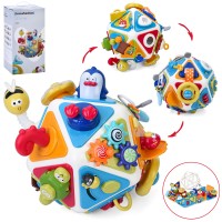 Сортер «Багатогранник» 20х20х19 см зі звуком та світлом: бізікуб, бізібол, пазл, конструктор, шестерні, кермо-пискавка, дзеркало, кодовий замок, у коробці