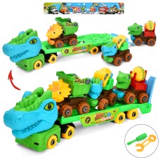 Конструктор «Трейлер-динозавр» 42 см на гвинтах з 3 машинками-динозаврами та, викруткою, у пакеті 50х22х9 см