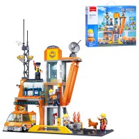 Конструктор «Пожежна частина» 27,5 см на 407 деталей з транспортом та фігурками, у коробці 42,5х33х7 см, SLUBAN