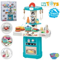Дятяча кухня 44х21х66 см на 41 елемент зі світлом, звком та парою: плита, мийка з водою, духовка, посуд, продукти, на батарейці, у коробці 34,5х49,5х14,5 см