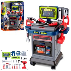 Набір інструментів на 41 елемент: тачка 43х25х53,5 см, 4 колеса, шуруповерт з обертовим свердлом, молоток, пила, гайкові ключі, викрутки, на батарейці, у коробці 39х49х10,5 см