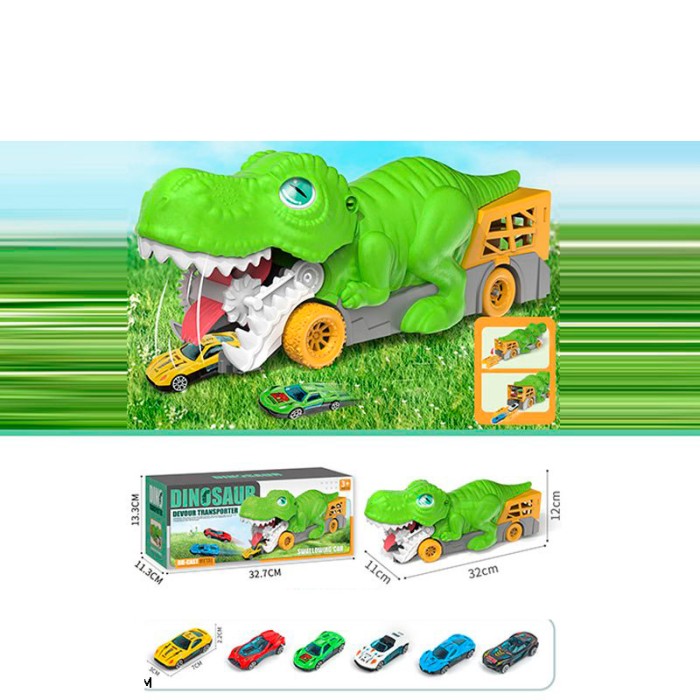 Ігровий набір «Динозавр» 33,5 см 2 в 1 з 2 металевими машинками по 7 см, на гумових колесах, у коробці 33х13,5х11,5 см