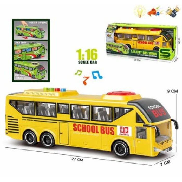 Автобус 27 см 1:16 зі світлом та звуком, на батарейці, у коробці 29х13х8 см