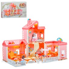 Будиночок 50х73х45 см 2-поверховий на 176 деталей зі світлом, парою, меблями та лялькою, на батарейці, у коробці 61х37х13,5 см
