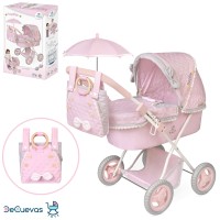 Коляска для ляльки 38х65х64 см металева класична з кошиком, сумкою, парасолькою, висота до ручки 60 см, у коробці 33,5х53х11,5 см