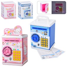 Скарбничка-сейф 12,5х18х11,58 см музична зі світлом, звуком, кодом, відбитком, затягує купюри, на батарейці, в асортименті, у коробці 14х18,5х14 см