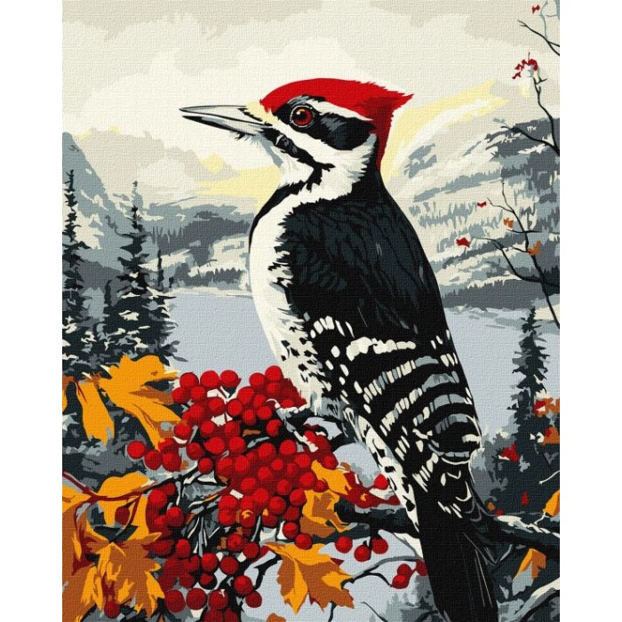 Картина за номерами «Дятел на гілці» 40х50 см, ТМ Ідейка