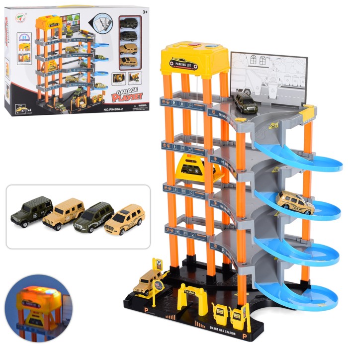 Гараж 46,5х36,5х21,5 см 5-поверховий з ліфтом, світлом та 4 машинками, на батарейках, у коробці 48х36х9,5 см
