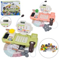 Касовий апарат 30,5х14х16 см зі звуком з 77 елементів: калькулятор, сканер, мікрофон, ваги, продукти, кошик, рухома стрічка, гроші, на батарейці, у коробці 32х25х7,5 см