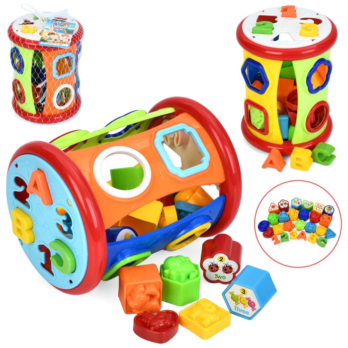 Сортер 22 см з літерами, цифрами, фігурками, у сітці 16х22х16 см