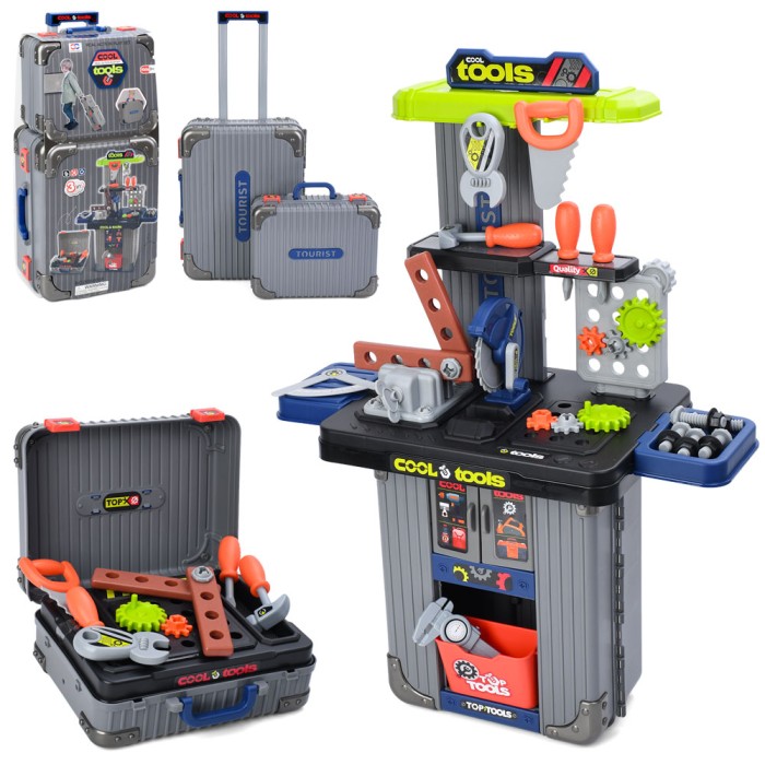 Набір інструментів 3 в 1 48х24х66 см: стіл, верстак, механічна пила, викрутки, шестерні, болти, у коробці 25х50х13 см