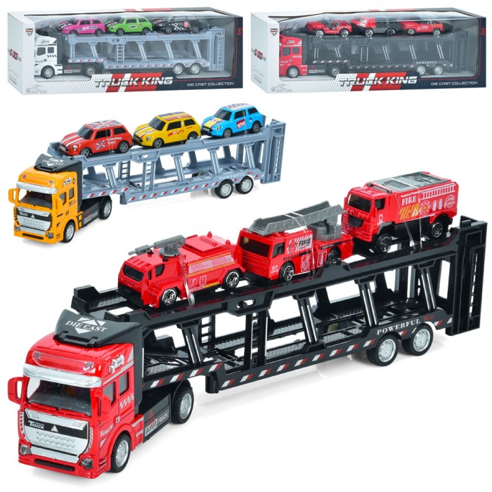 Автовоз 32 см інерційний металевий з 3 видами транспорту, в асортименті, у коробці 37х11х7 см