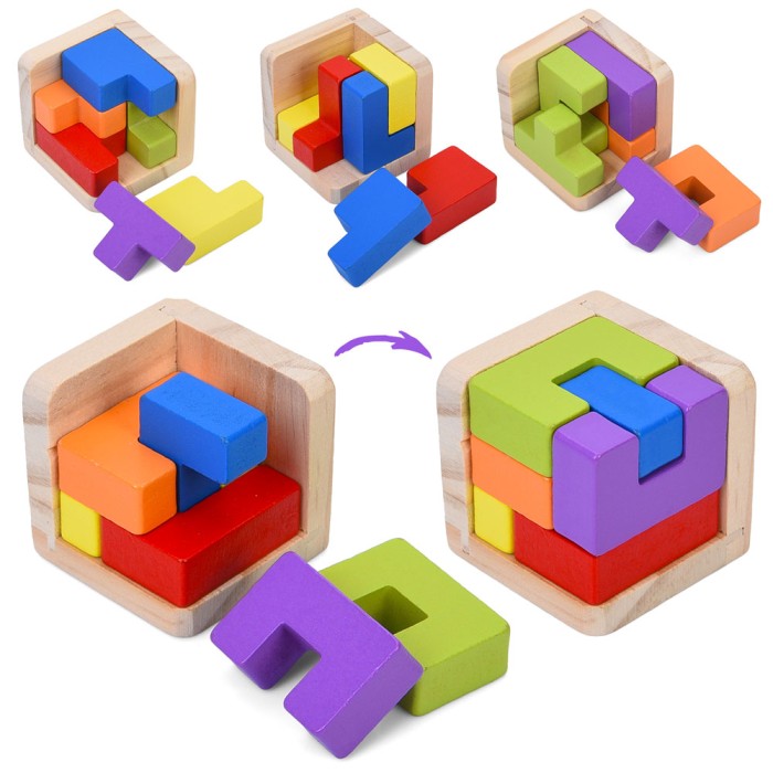 Куб-пазл «3D тетріс» дерев`яний, в асортименті, у пакеті 4,5х4,5х4,5 см