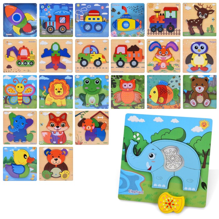 Пазли «Веселе асорті» дерев'яні, в асортименті, у пакеті 14,5х14,5х1 см