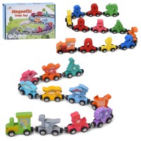Паровозик та вагони з магнітними кріпленнями, дерев'яні, в асортименті, у коробці 20,5х13,5х4 см.
