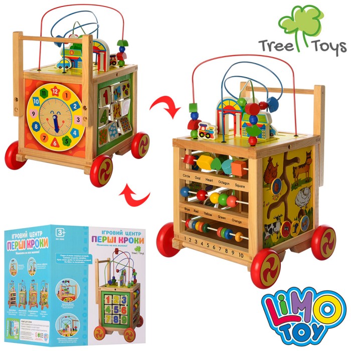 Центр розвиваючий дерев'яний: лабіринт, цифри, годинник, рахівниця, у коробці 28х29х33 см