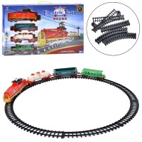 Залізниця 140х76,5 см з 20 деталей зі свіітлом та звуком:локомотив та 3 вагони, звук, на батарейці, у коробці 60х35,5х6,5 см