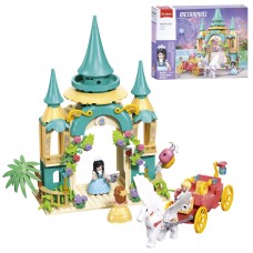 Конструктор «Рожева серія. Замок» 22,3 см на 288 деталей з каретою, конячкою та фігурками, у коробці 38х28,5х7 см, SLUBAN
