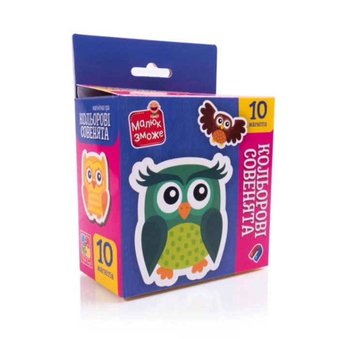 Набір магнітів «Кольорові совенята» з 10 елементів, ТМ Vladi Toys