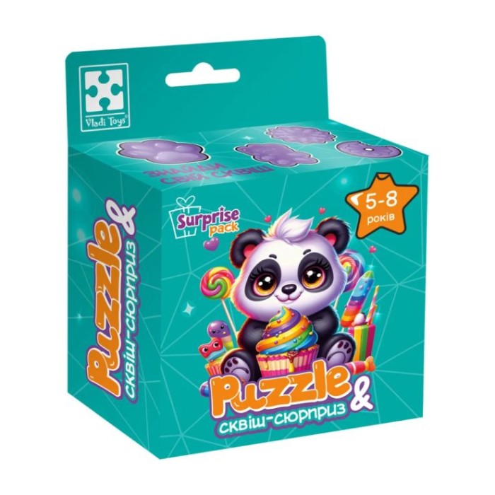 Пазли «Панда» на 180 елементів з сюрпризом, у коробці 11,5х5, 5х14 см, ТМ Vladi Toys