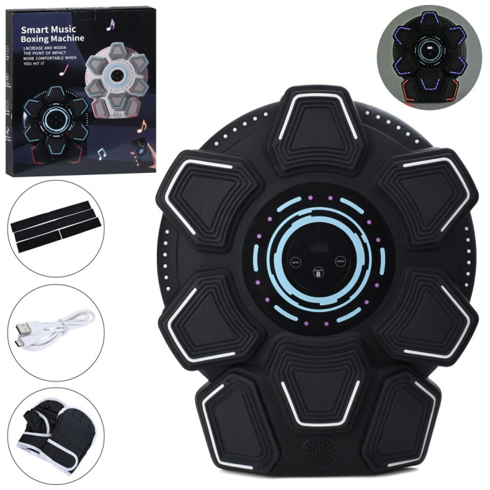 Боксерський набір зі сівілом та звуком: тренажер-мішень на 8 цілей 39х46,5х5,5 см на акумуляторі з електронним тамбло, у коробці 40х47х7 см