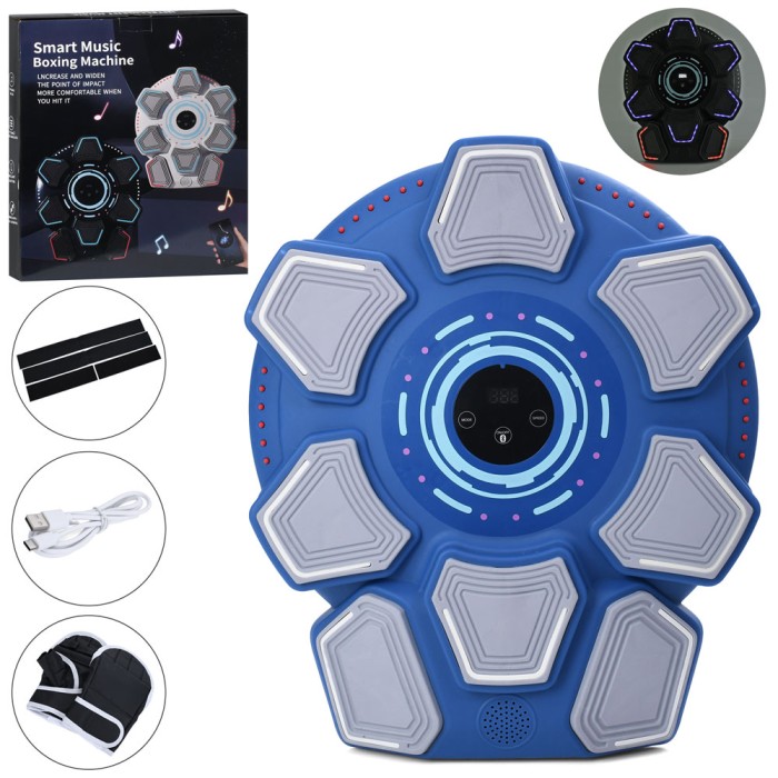 Боксерський набір зі сівілом та звуком: тренажер-мішень на 8 цілей 39х46,5х5,5 см на акумуляторі з електронним тамбло, у коробці 40х47х7 см