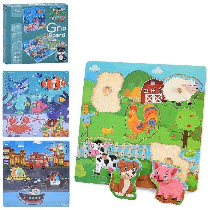 Рамка-вкладиш з ручкою на 5 фігур з ігровим полем 15х15 см, в асортименті, у коробці 15,5х15,5х2,5 см