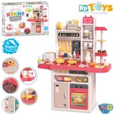Набір «Кухня» 93,5-71-28,5 см зі звуком, світлом та паром на 81 деталь: плита, мийка з водою, пароварка, посуд, продукти, дошка для малювання, крейда, на батарейці, у коробці 47х65х17,5 см